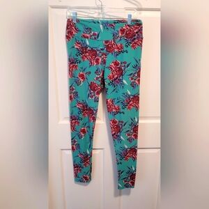 Floral Print Lularoe Leggings in Teal and Pink Tall & Curvy